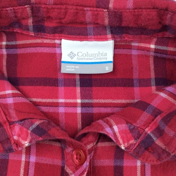 Columbia Plaid Henley Popover Top Womens Size Small Pink Long Sleeve Flannel - Picture 9 of 10